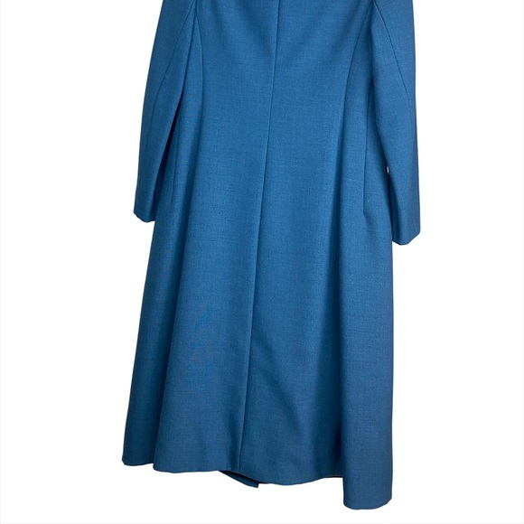 DEEP DENIM TEAL BLUE VINTAGE SIXTIES MODERN COAT with BEAUTIFUL GREY FOX COLLAR - Picture 3 of 4